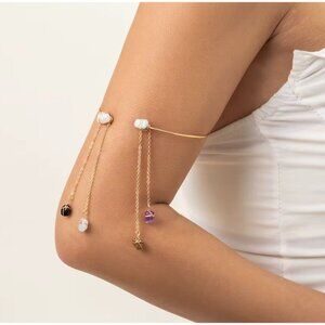 Boho Crystal Chain Arm Cuff Gold Wire Wrapped Gemstone Upper Arm Bracelet Tigers